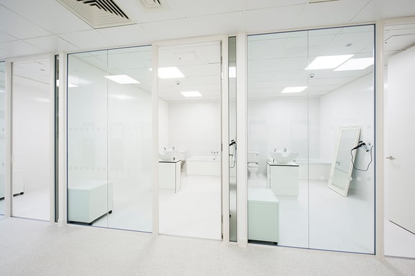 Stylish office interior design lab washrooms