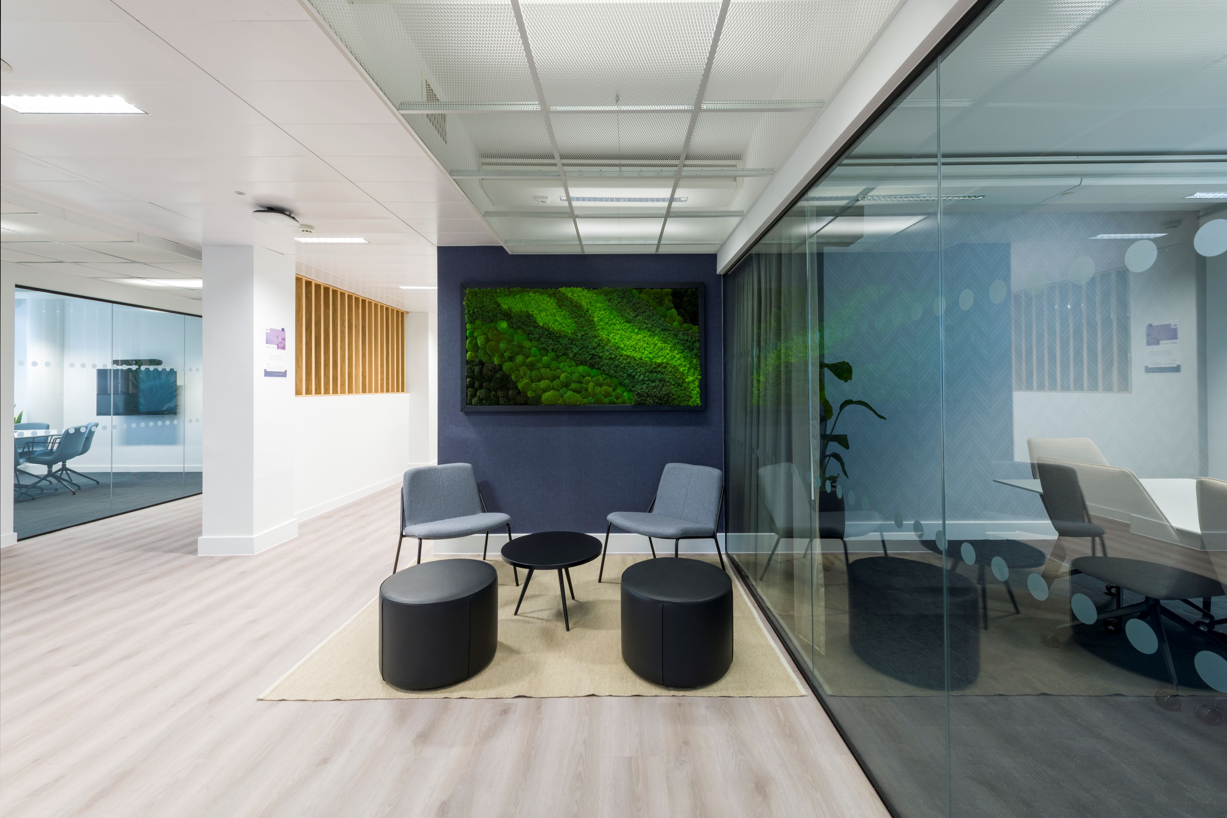 Moss wall and informal meeting space