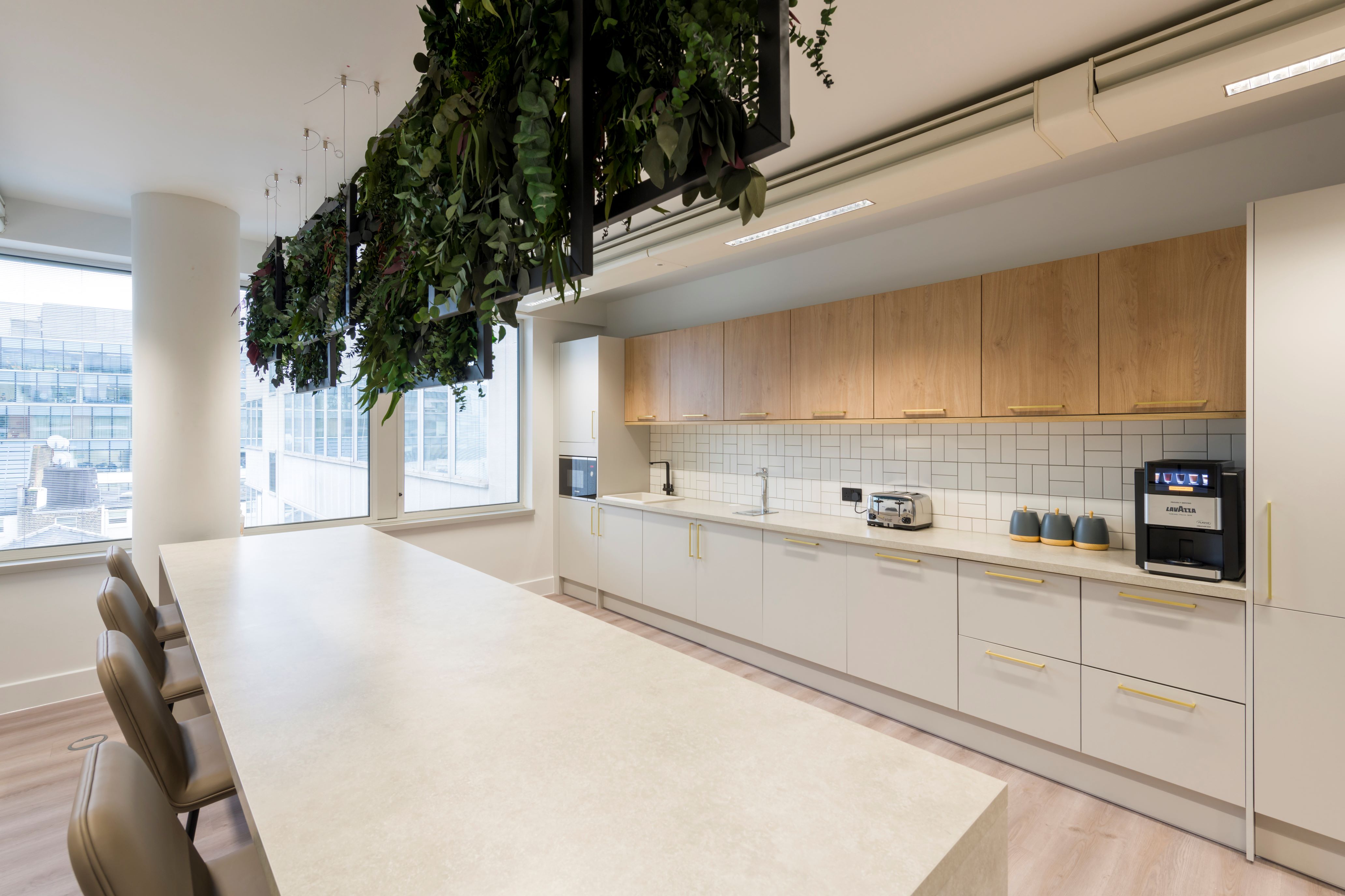 Canteen space with hanging foliage